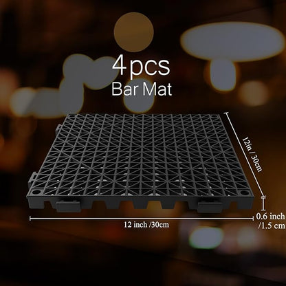Tioncy 4 Pcs Bar Countertop Supplies Interlocking Mats 12 x 12 Inch Rubber Black Shelf Liners Bar Drying Coffee Non Slip Spills Mats for Bartending Home Cocktail Bars Restaurants - Image 2