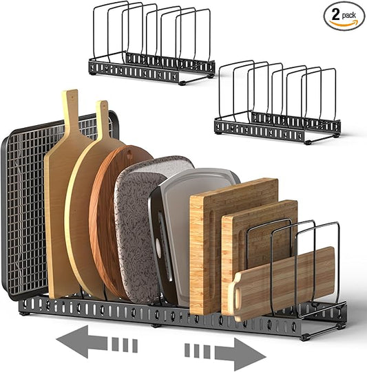 HzTinT 2PACK Cutting Board Organizer, Adjustable Divider Cutting Board Holder with Anti-slip Pads, Kitchen Cabinet Organizer for Baking Cookie Sheet Pan Bakeware Cookie, Black, Large-Size by HzTinT