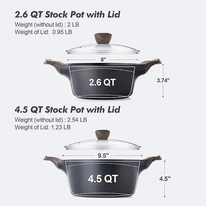 SENSARTE Nonstick Stock Pot with Lid, 2.6+4.5 QT Soup Pot Set Casserole Pot, Healthy Pasta Pot, Large Deep Cooking Pot, Big Sauce Pot Stew Pot, Induction Compatible, PFOA PFOS APEO Free, Black - Image 2