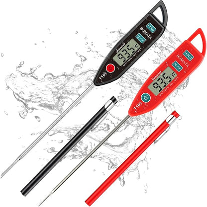 BOMATA 2 Pack Waterproof IPX7 Meat Thermometer Instant Read Food Thermometer with Long Probe for Water, Liquid, Kitchen Cooking, Grill,BBQ ! T101 X 2 Pcs (Black & Red)… by BOMATA