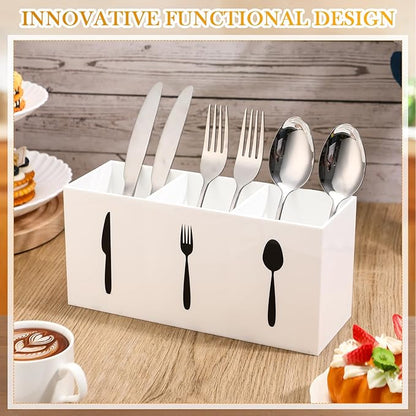 Suzile Acrylic Cutlery Storage Organizer Bin Silverware Caddy Countertop Knife Spoon and Fork Holder Kitchen 3 Section Tableware Storage Box for Cabinet Indoor Home Flatware Dining Room(White,L) - Image 4