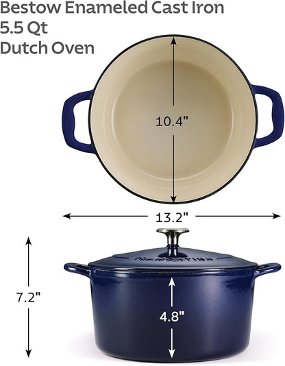 Tramontina Bestow Enameled Cast Iron Dutch Oven Pot with Lid, Round 5.5-quart, Blue - Image 3