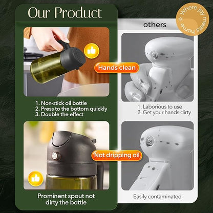 YARRAMATE 16oz/470ml Light-Blocking Dark Oil Sprayer for Cooking, 2 in 1 Olive Oil Dispenser Bottle for Kitchen, Premium Dark Green Glass Oil Bottle, Food-Grade Oil Mister for Air Fryer, BBQ (Black) - Image 8