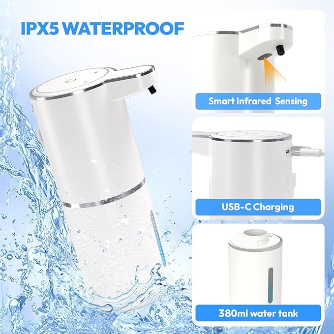 2 Pack Automatic Foaming Soap Dispenser,Touchless Foam Soap Dispenser,12.8oz Rechargeabled Wall Mounted Smart for Bathroom and Kitchen Dish Soap,Easy for Toddlers(White) - Image 3