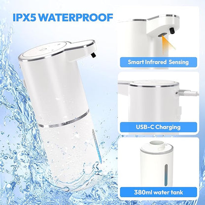 2 Pack Automatic Foaming Soap Dispenser,Touchless Foam Soap Dispenser,12.8oz Rechargeabled Wall Mounted Smart for Bathroom and Kitchen Dish Soap,Easy for Toddlers(White) - Image 3
