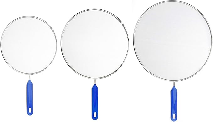 Grease Splatter Screens Guards Shields Frying Pan Pot Cooking Oil Cover Skillet Lid - Stainless Steel Mesh Blue Handle Set of 3: 8", 9.5", 11" - Image 4