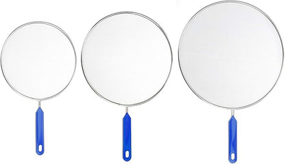 Grease Splatter Screens Guards Shields Frying Pan Pot Cooking Oil Cover Skillet Lid - Stainless Steel Mesh Blue Handle Set of 3: 8", 9.5", 11" - Image 4