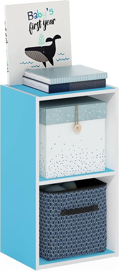 Furinno PASIR Book Shelf, 2-Tier Modern Bookshelf, Open Shelves Bookcase 9 x 12 x 21, Easy Assembly, for Living Room, Bedroom, Home Office, Light Blue/White by Furinno-FitsYourSpaceFitsYourBudget