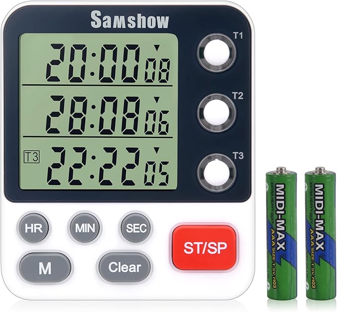Digital Dual Kitchen Timmers 3 Channels Count UP/Down Timer Cooking Timers Large Display Triple Timmer Magnetic Stopwatch Timer-timers for Classroom Kid Adjustable Volume Loud Alarm(Battery Included) by Samshowmakesyourkitchentechnologicalmodernandadvanced