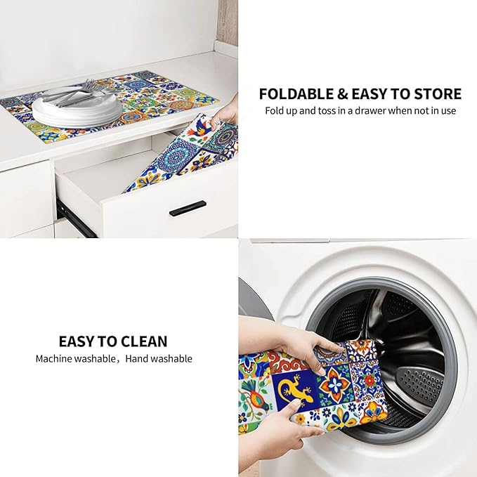 Mexican Tilt Dish Drying Mat For Kitchen Counter Absorbent Large Kitchen Fast Dry Pad Reusable Washable Protector Rack Large Mat 18 X 24