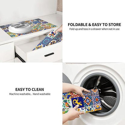 Mexican Tilt Dish Drying Mat For Kitchen Counter Absorbent Large Kitchen Fast Dry Pad Reusable Washable Protector Rack Large Mat 18 X 24