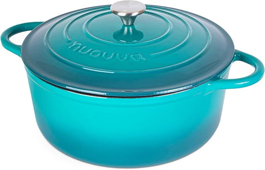 Cast Iron Dutch Oven with Lid – Non-Stick Ovenproof Enamelled Casserole Pot – Sturdy Dutch Oven Cookware – Teal, 7.3-Quart, 30cm – by Nuovva by Nuovva