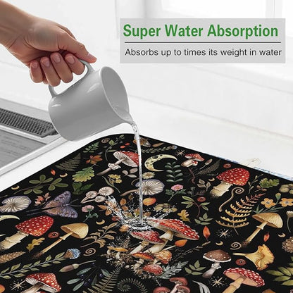 Dish Drying Mat Drainer Pads - Extra Large Microfiber Drying Mats for Dishes Kitchen Counter Super Absorbent Pads for Draining Racks (Black,16"x18" )
