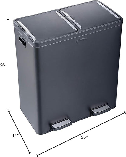 Step N' Sort The 18.5 Gallon Extra Large Capacity, Soft-Step, Dual Trash and Recycling Bin with Removable Inner Bins