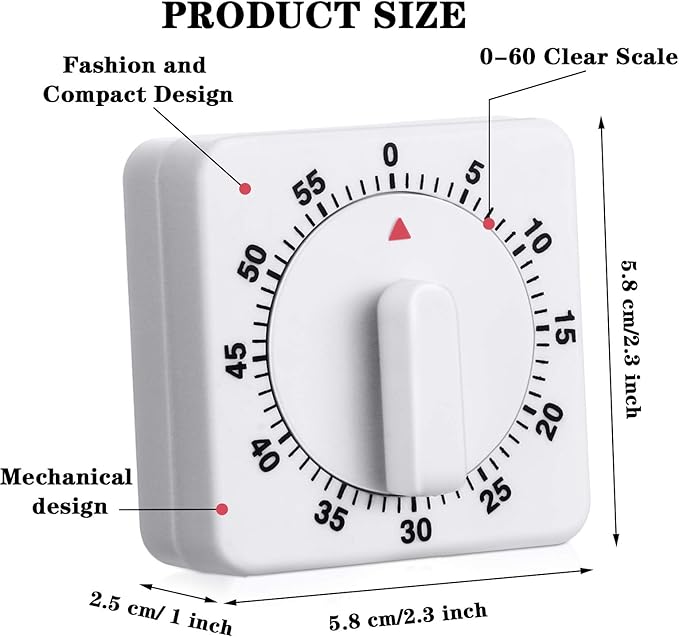 Weewooday 2 Pieces 60 Minute Visual Kitchen Timer Hour Mini Countdown Mechanical Timer Loud Voice for Kitchen, Homework, Exercise - Image 3