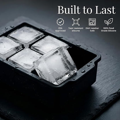 KitchFort Large Silicone Ice Cube Tray (2-Pack), Easy Release 2" Big Ice Cubes - Cocktail, Whiskey Ice Cubes Mold - Ice Trays for Freezer with Lid - Stackable Silicone Ice Tray - Black - Image 2