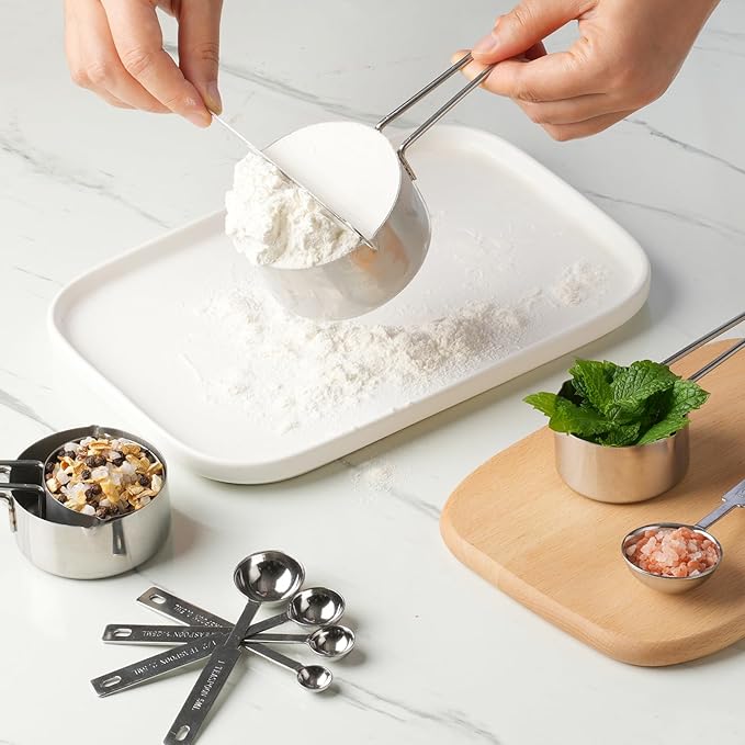 10-Piece Stainless Steel Measuring Cups and Spoons Set for Home Baking Essentials, Dishwasher Safe Kitchen Tools - Image 6