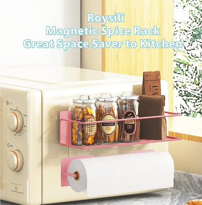 Magnetic Spice Rack For Refrigerator, Space Saving Magnetic Shelf For Fridge Pink 2 Pack With Magnetic Paper Towel Holder - Image 7