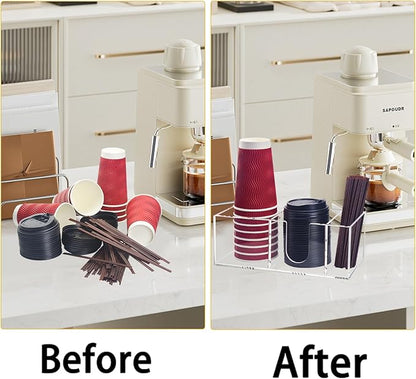 Coffee Bar Accessories and Organizer, Disposable Cup Holder for Countertop, Acrylic Storage and Organization for Cup Lid Stirrers Pod, Farmhouse Table Decor