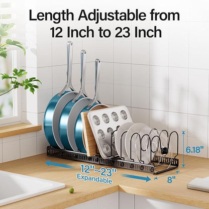 ORDORA Pots and Pans Organizer Under Cabinet, Expandable Cutting Board Pot Lid Organizer for Cabinet Holder with 10 Adjustable Dividers for Kitchen Storage - Image 2