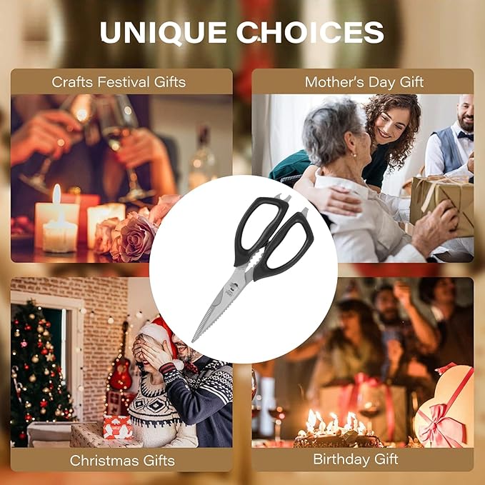 Kitchen Scissors Come Apart Kitchen Shears for Food Heavy Duty Shears for Chicken Bone Nutcracker Bottle Can Opener Shears with Premium Stainless Steel Scissors 02B