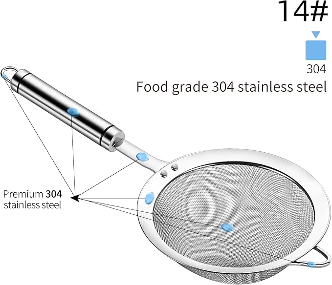 304 Stainless Steel Fine Mesh Strainers for Kitchen, Colander-Skimmer with Handle, Sieve Sifters for Food, Tea, Rice, Oil, Noodles, Fruits, Vegetable 5.51 inch Medium - Image 2