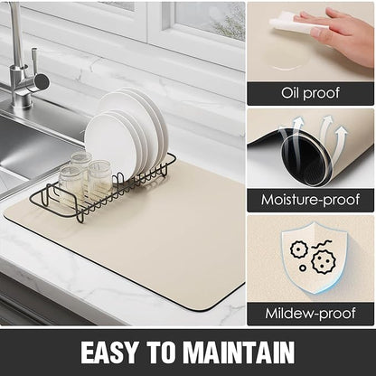 Dish Drying Mat for Kitchen Counter Super Absorbent Drainer Mats with Non-slip Rubber Backed Hide Stain Heat Resistant Easy to Clean Dish Rack Mat (Beige, S-14"x11") - Image 3
