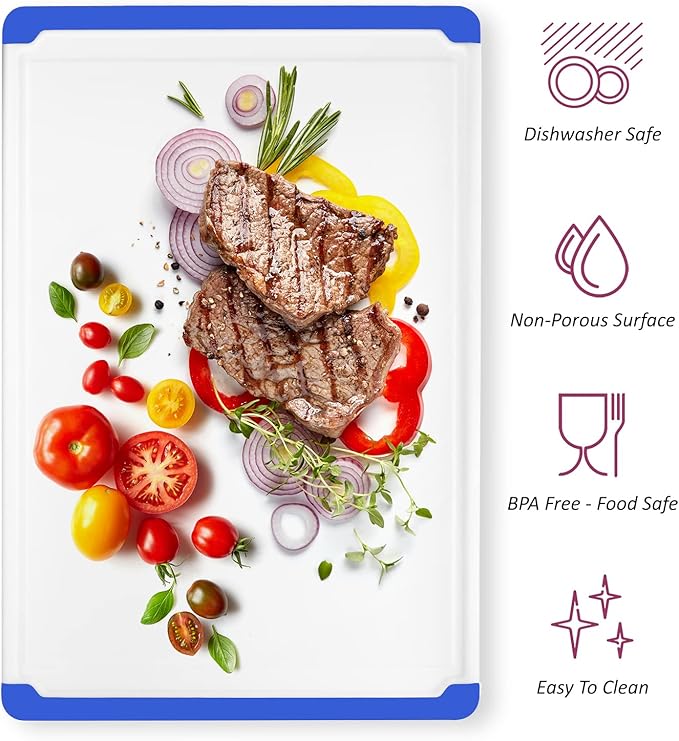 Large Cutting Boards for Kitchen - Dishwasher Safe Non-Slip Cutting Boards with Juice Grooves, Easy Grip Handles - Large and Thick Chopping Board Blue - Image 3