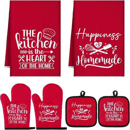 Sratte 6 Pcs Kitchen Decor Accessories Set Farmhouse Towels Pot Holders Oven Mitts Set 2 Dish Towels 2 Potholders 2 Cooking Mittens Oven Glove for Christmas Baking Cooking Supply(Red,Kitchen) by Sratte