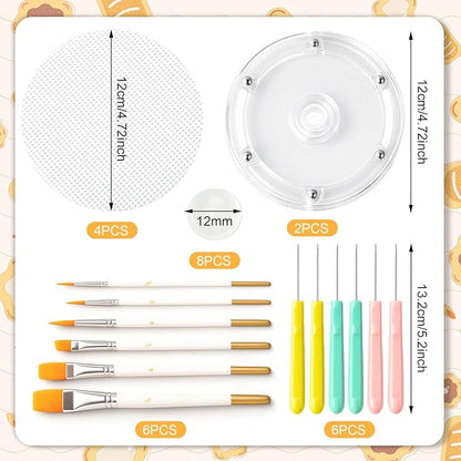 Cookie Decorating Supplies Including 2Pcs Acrylic Cookie Turntable 6Pcs Cookie Scribe Needle 4Pcs Silicone Mesh Mats 6Pcs Cookie Decoration Brushes 8Pcs Rubber Feet Bumpers
