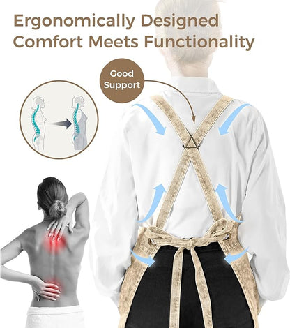 Denim Apron with Pockets for Hair Stylist Gardening Craftsmen Barista Women Hairdresser Jean Work Apron Cross Straps