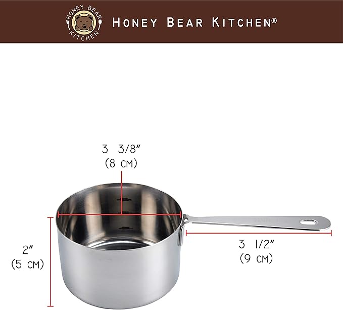 Honey Bear Kitchen 1 Cup 240 ml Measuring Scoop Cups, Polished Stainless Steel (Set of 2) - Image 2