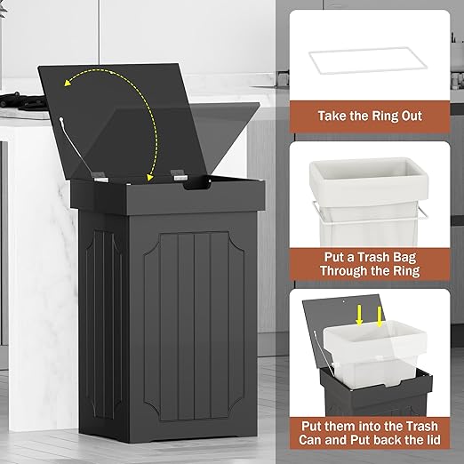 Function Home Trash Can Cabinet, 13 Gallon Kitchen Garbage Can, Wood Recycling Trash Bin, Freestanding Dog Proof Trash Can, Farmhouse Trash Cabinet with Lid for Home Kitchen Bathroom, Black - Image 9