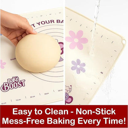 Silicone Baking Mat Gift Set – XL Non-Stick Pastry Mat with Rolling Pin, Dough Scraper, Spatula & Brush | Perfect Christmas Baking Kit for Cookies, Pies & Holiday Treats | Gift-Ready Box