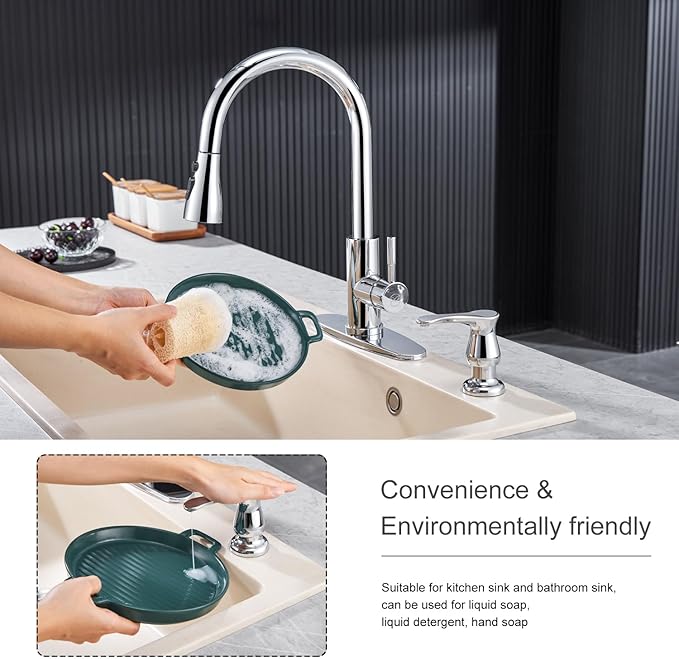 GAGALIFE Kitchen Sink Soap Dispenser Chrome, Under Sink Soap Dispenser with 40" Silicone Extension Tube Kit,Say Goodbye to Frequent Refills - Image 4