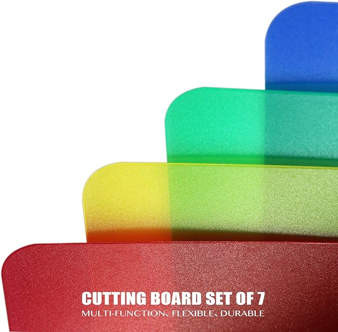 Fotouzy Plastic Cutting Boards for Kitchen, Flexible Cutting Mats Set of 7, BPA-Free, Non-Porous, Dishwasher Safe, 15x12 In, 7 Translucent Colors - Image 5