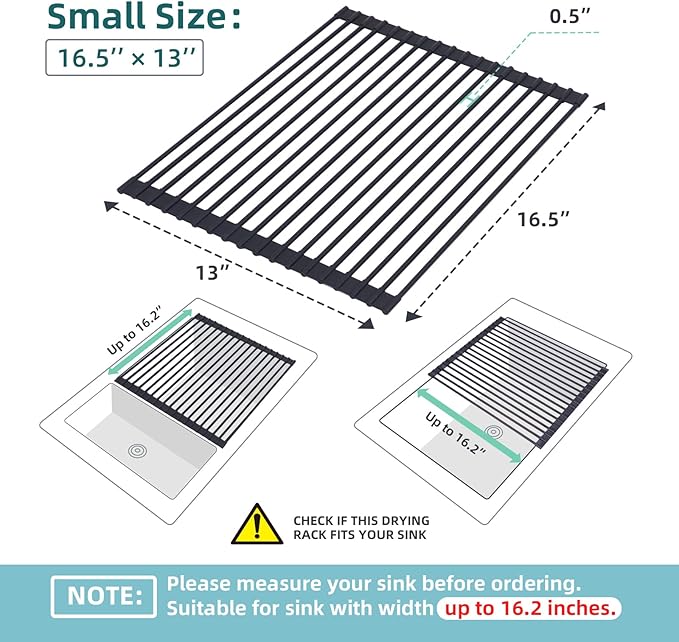Ohuhu Roll Up Dish Racks, 16.5" L x 13" W Over The Sink Dish Drainer Drying Rack Kitchen Sink Organizer Silicone Wrapped Large in Sink Dish Drying Rack Foldable Rolling Drain Mats Anti-Slip - Image 2