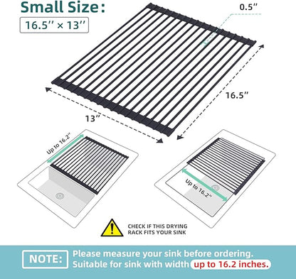 Ohuhu Roll Up Dish Racks, 16.5" L x 13" W Over The Sink Dish Drainer Drying Rack Kitchen Sink Organizer Silicone Wrapped Large in Sink Dish Drying Rack Foldable Rolling Drain Mats Anti-Slip - Image 2