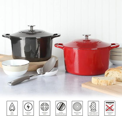 MARTHA STEWART Gatwick 7-Quart Enamel Cast Iron Dutch Oven Pot with Lid – Grey – Heavy-Duty Dutch Oven for Slow Cooking, Braising & Baking - Image 5