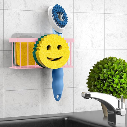 MURLONG Sponge Holder Smiley Face,Sink Caddy,Sink Organizer with 2 Suction Cups/1 Adhesive Strips,Designed for Sponge,Soap,Dish Brush,Scrubber - Pink - Image 6