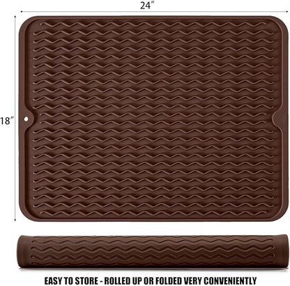 Large 24" x 18" Silicone Dish Drying Mat for Kitchen Counter, Easy clean, Quick Dry, Heat-resistant Dish Drainer Mat for Sink,Refrigerator or Drawer liner (Food Grade Silicone-Coffee) - Image 2