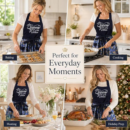 Cute Floral Aprons for Women with Pockets,Cotton Adjustable Neck Strap Apron for Kitchen Cooking Baking Gardening