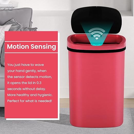 13 Gallon Trash Can | 50L Sensor Automatic Kitchen Trash Can with Lid | Touchless Garbage Bin Odor-Control for Kitchen, Office, Bedroom, Living Room (1 Pack, Red) - Image 3