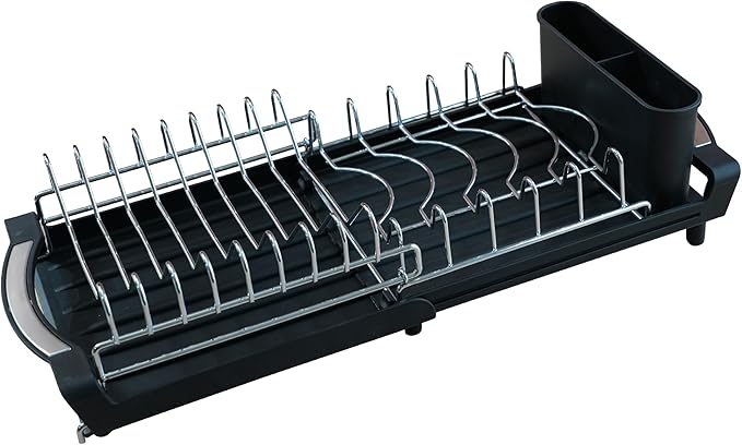 Dish Drying Rack Compact Expandable Double-Decker: Stainless, Rust-Proof, fits Kitchens/Apartments, extends 11.42"-19.9" (Black). by PINCHENG
