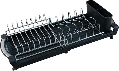 Dish Drying Rack Compact Expandable Double-Decker: Stainless, Rust-Proof, fits Kitchens/Apartments, extends 11.42"-19.9" (Black). by PINCHENG