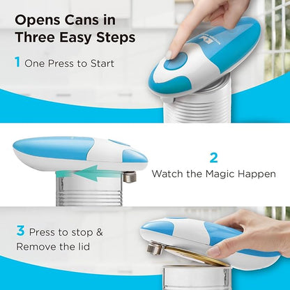 Kitchen Mama Auto Electric Can Opener: Open Your Cans with A Simple Press of Button - Automatic, Hands Free, Smooth Edge, Food-Safe, Battery Operated, YES YOU CAN (Sky Blue) - Image 2