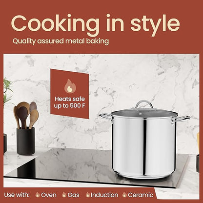 Stainless Steel Stockpot with Tempered Glass Lid 19 Quart, Durable 18/0 Stainless Steel, Impact-Bonded Base for Even Heating, Riveted Handles, Oven & All Stove Compatible, Safe Up To 500°F (260°C) - Image 3