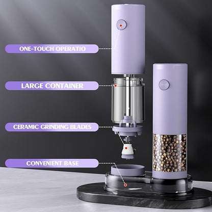 1 Pack Salt and Pepper Grinder- Gifts for Women Automatic Battery Purple Pepper Mill Shakers Kitchen Accessories Cooking for Mom, Adjustable Coarseness Salt Pepper Shakers - Image 7