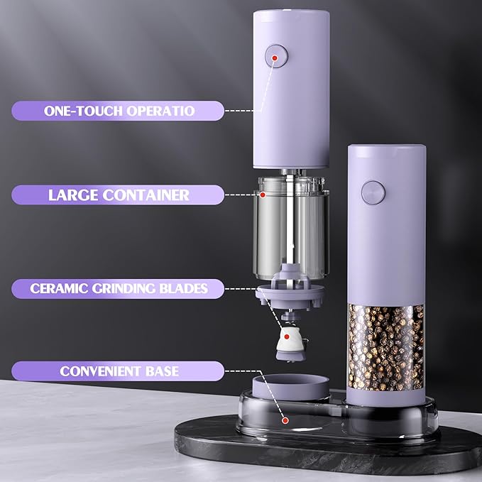 Salt and Pepper Grinder Set Gifts for Women Automatic Battery Pepper Mill Shakers Kitchen Accessories Cooking for Mom, Adjustable Coarseness Salt Pepper Shakers Family Gifts Ideas - Image 7
