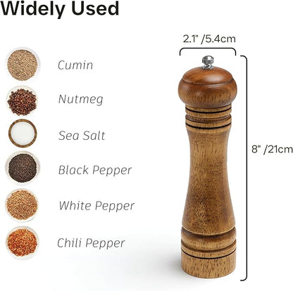Wood Salt and Pepper Grinder, Salt Grinder and Pepper Mill, Oak Wood Shakers with Adjustable Ceramic Grinders - 8 inches, 1 Pack - Image 4